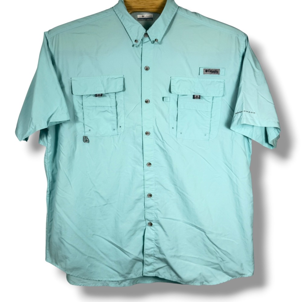 Columbia PFG Omni-Shade Fishing Shirt Men 2XLT Aqua Blue Bahama Vented UPF 30